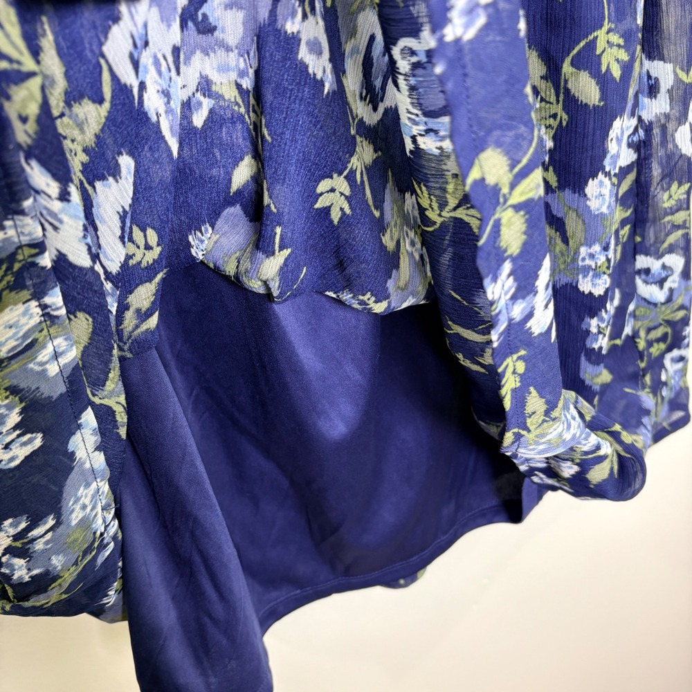 Wallflower Floral Mini Dress Womens XL Blue NWT Smocked Long Sleeve Belted - Picture 6 of 6